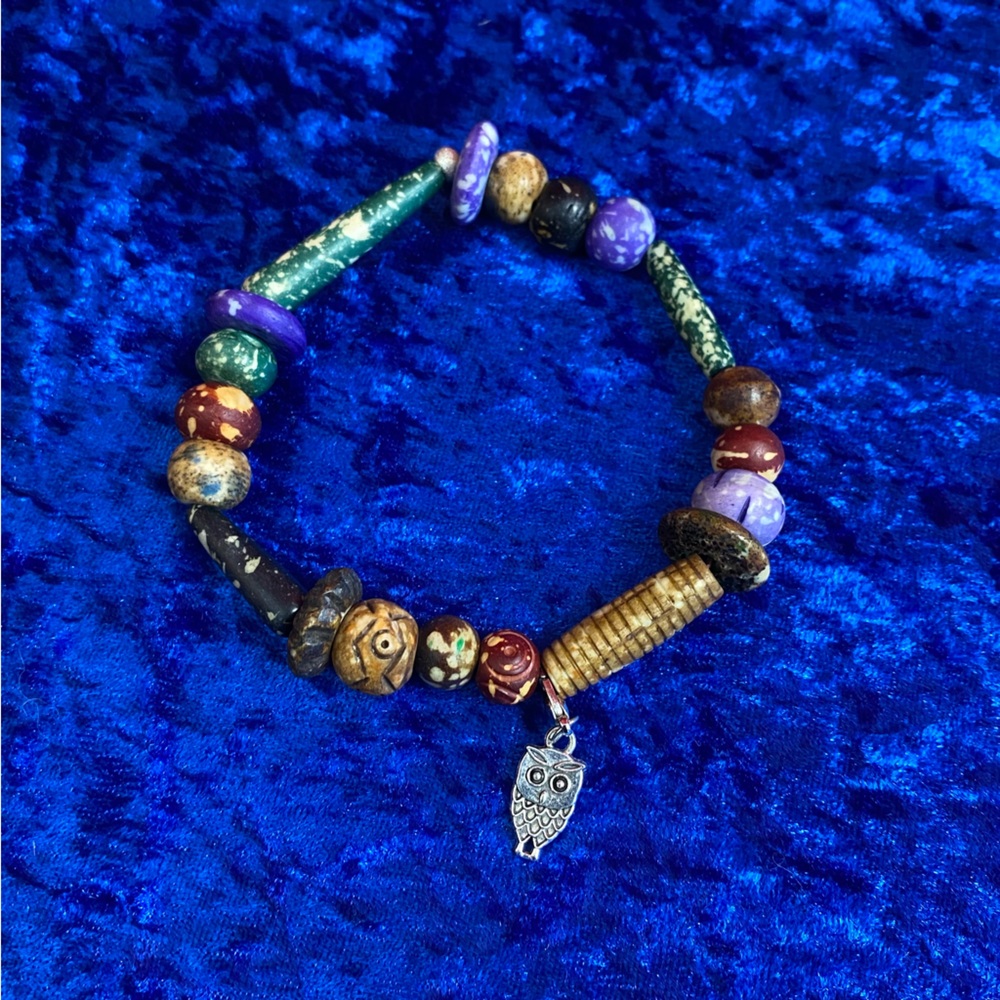 Handmade buffalo bone bracelet with owl pendant jewelry medium to large fit